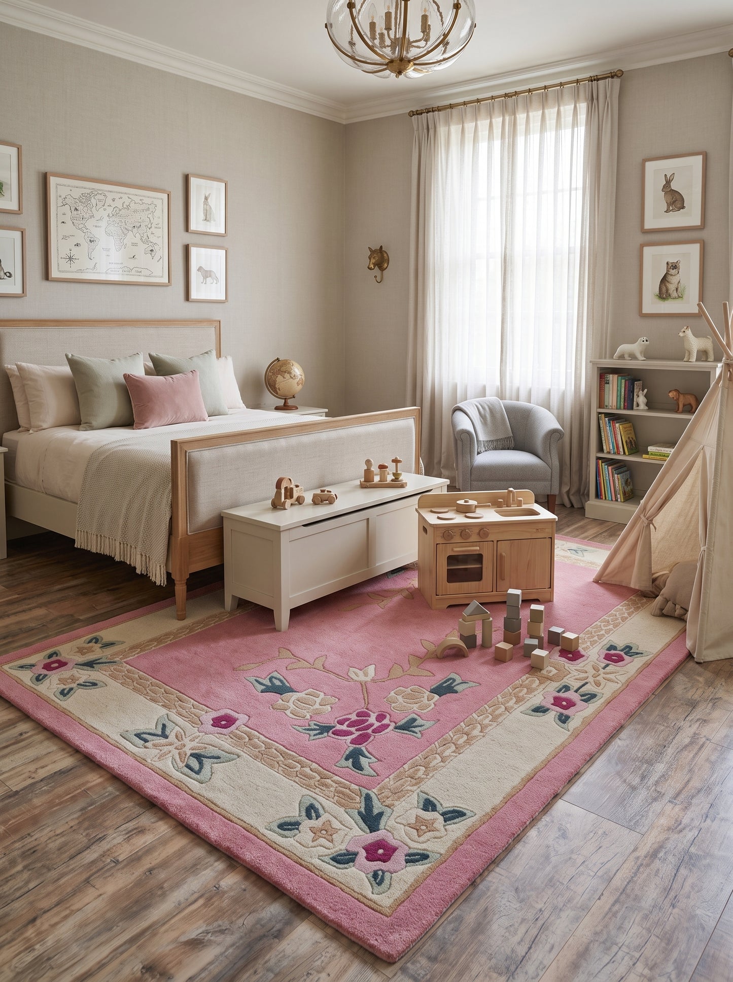 Pink Heritage Floral Handmade Wool Tufted Rug