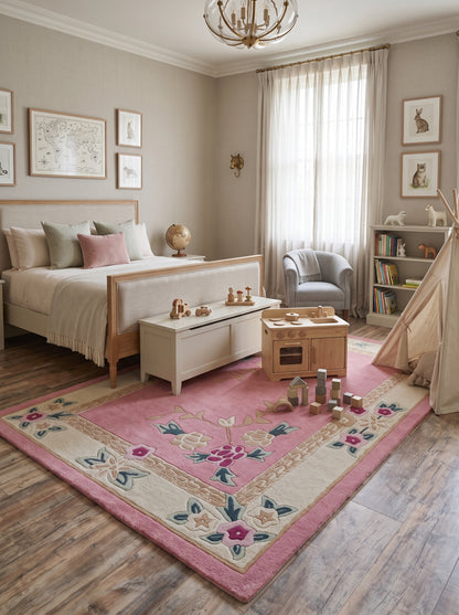 Pink Heritage Floral Handmade Wool Tufted Rug