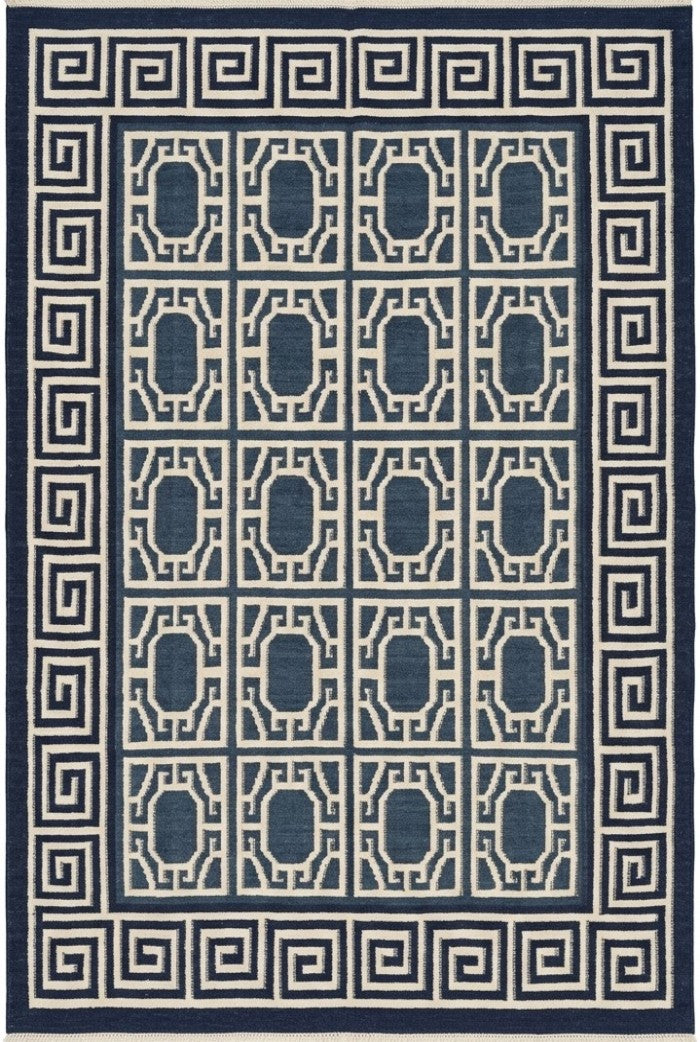Octagon Lattice & Greek Key Border Pattern Flatweave Area Rug