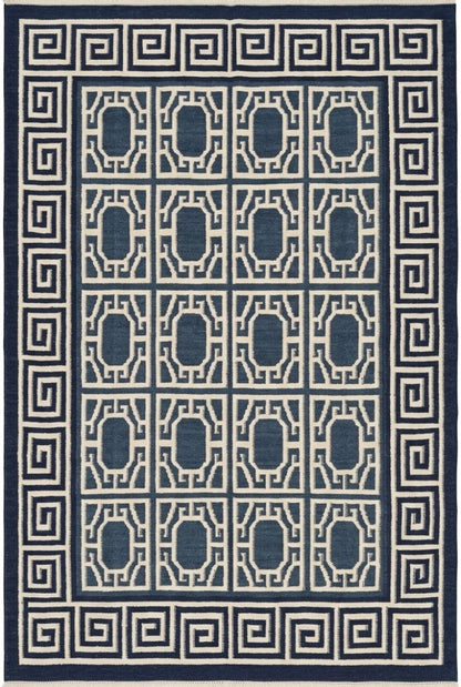 Octagon Lattice & Greek Key Border Pattern Flatweave Area Rug