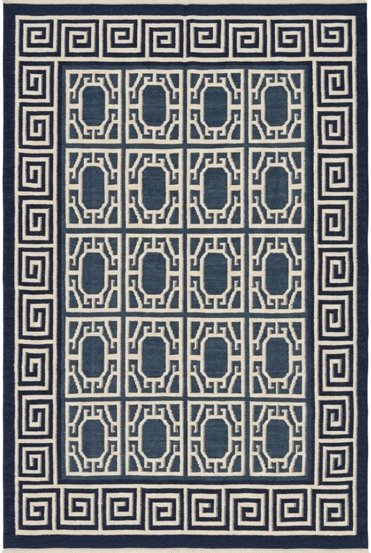 Octagon Lattice & Greek Key Border Pattern Flatweave Area Rug