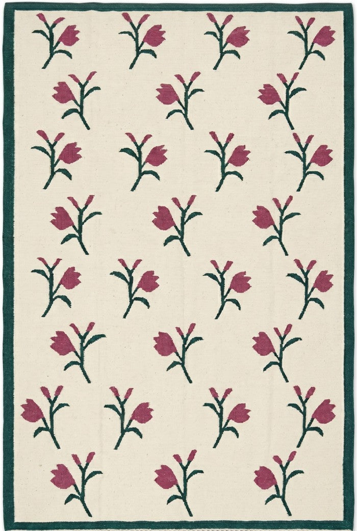 Magenta Tulip Meadow Handwoven Scandinavian Floral Rug