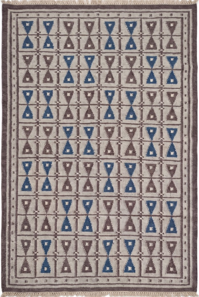 concentric Scandi-Tribal Band Grey and Brown Handwoven Wool Dhurrie