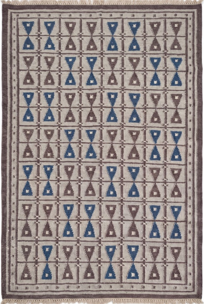 concentric Scandi-Tribal Band Grey and Brown Handwoven Wool Dhurrie