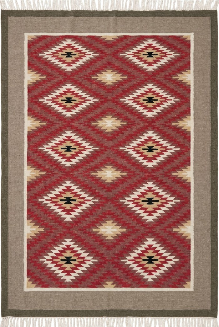 Crimson Taupe Heritage Chevron Diamond Motif Flatweave Accent Carpet