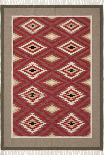 Crimson Taupe Heritage Chevron Diamond Motif Flatweave Accent Carpet