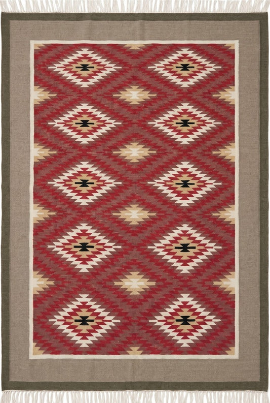 Crimson Taupe Heritage Chevron Diamond Motif Flatweave Accent Carpet