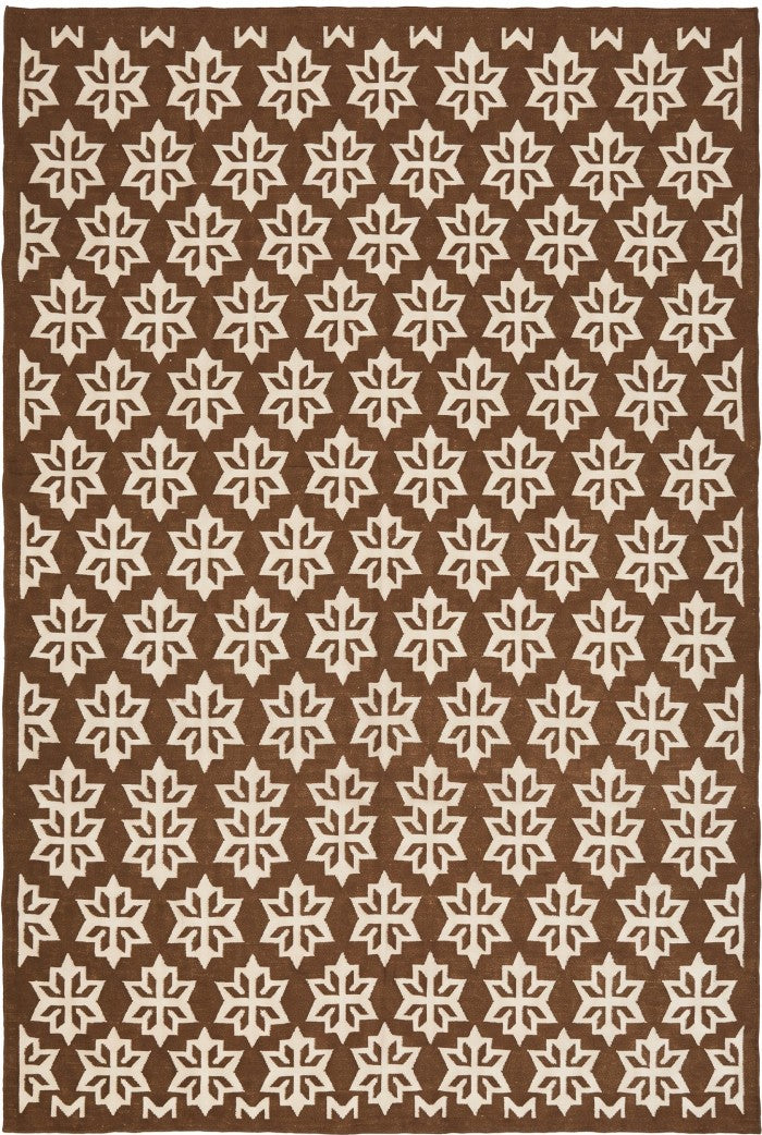 Chocolate Blossom Crest Geometric Starburst Motif Flatweave Area Rug