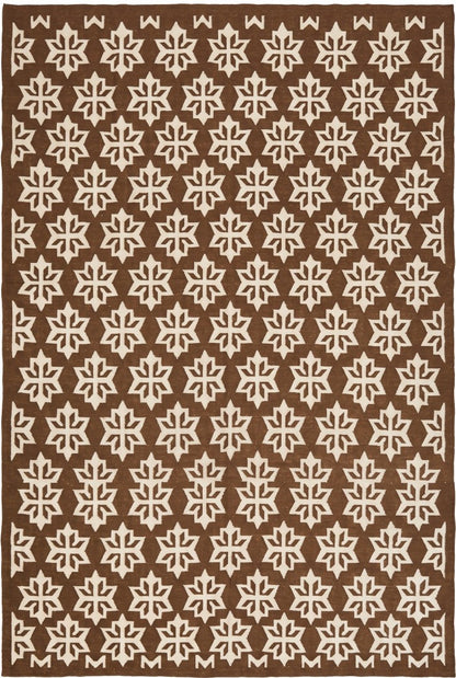 Chocolate Blossom Crest Geometric Starburst Motif Flatweave Area Rug