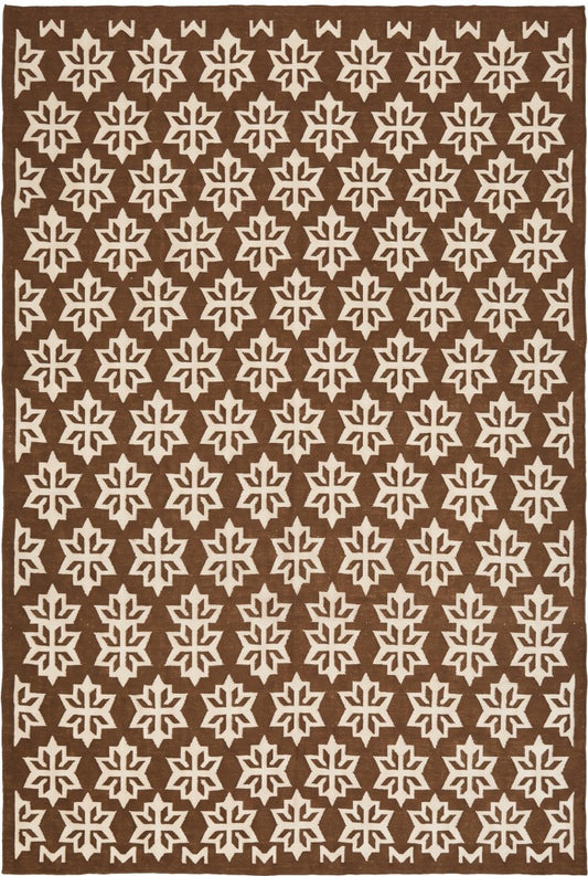 Chocolate Blossom Crest Geometric Starburst Motif Flatweave Area Rug