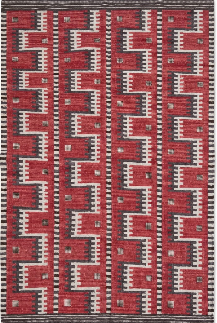 Crimson Tribal Interlock Handwoven Native American Style Rug