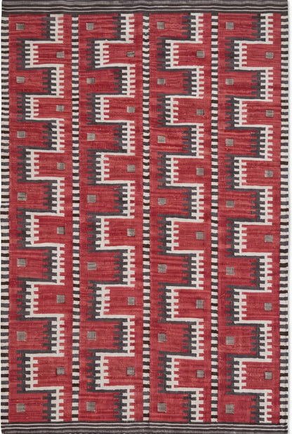 Crimson Tribal Interlock Handwoven Native American Style Rug
