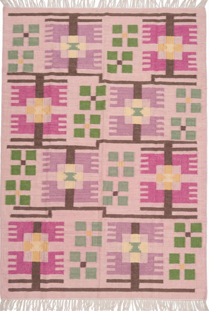 Rose Lavender Heritage andwoven Eclectic Bohemian Kilim, Custom Size