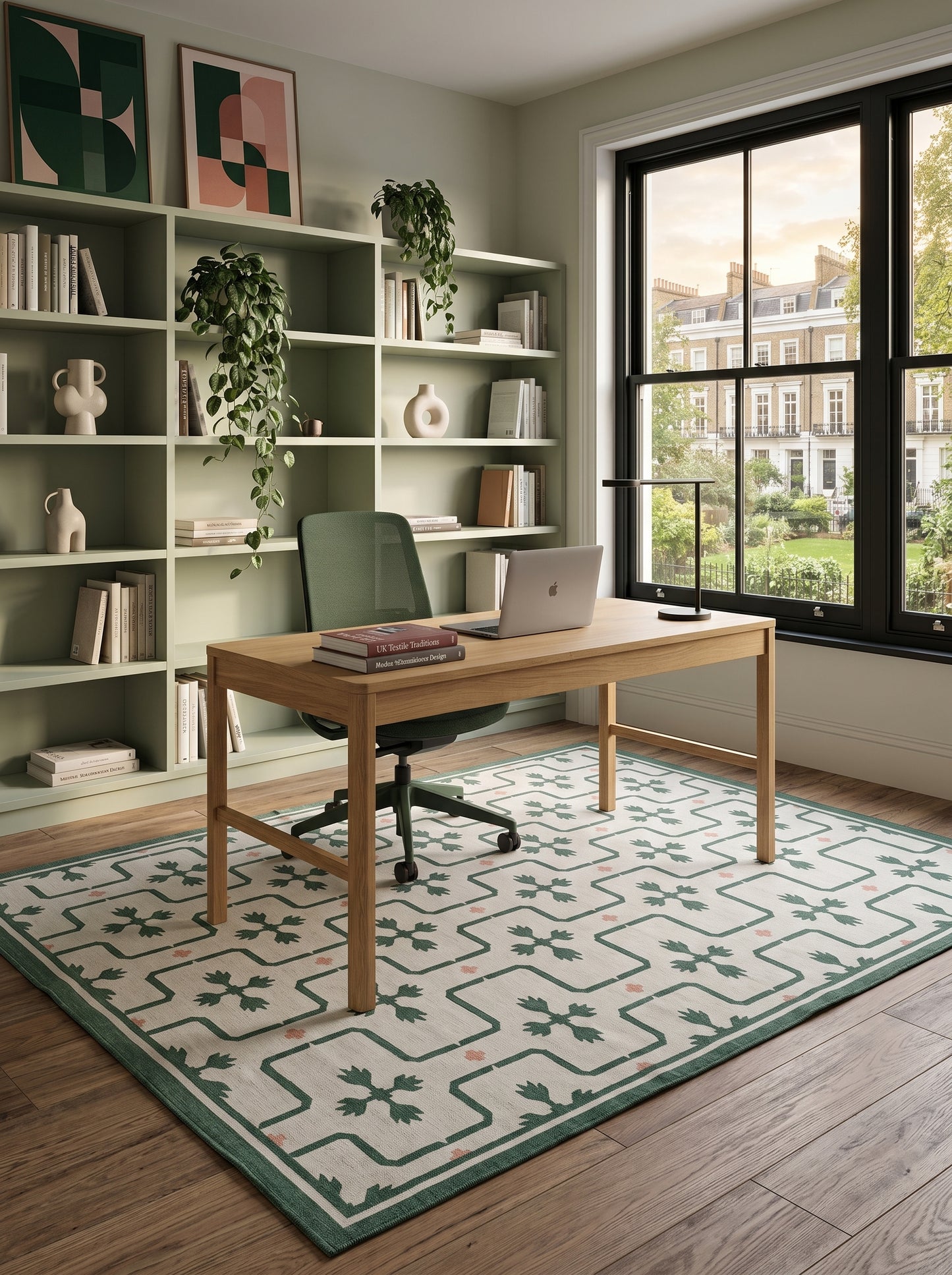 Emerald Tulip Lattice Geometric Interlocking Tile Pattern Flatweave Area Rug