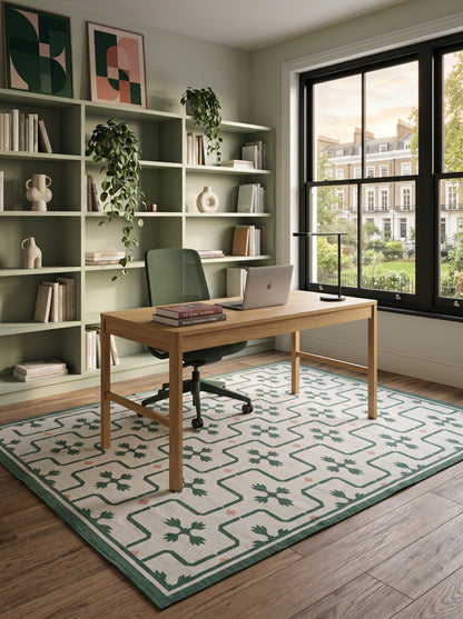 Emerald Tulip Lattice Geometric Interlocking Tile Pattern Flatweave Area Rug