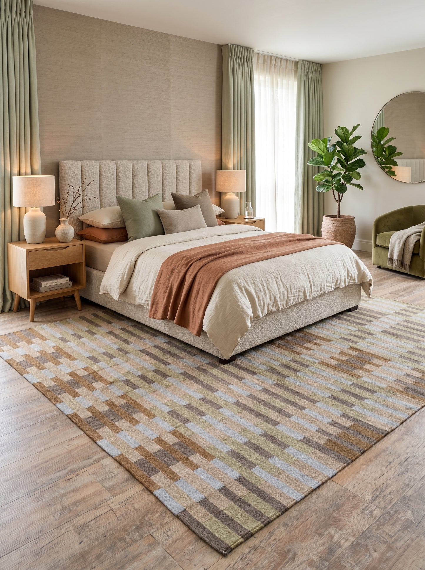 Handwoven Geometric Gridlock Cotton Wool Rug