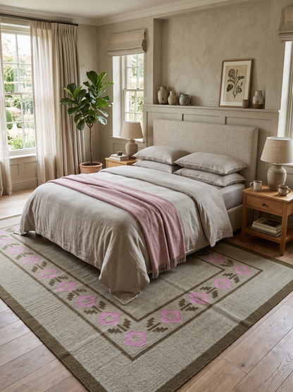 Minimalist Earthy Brown and Candy Pink Flatweave Rug