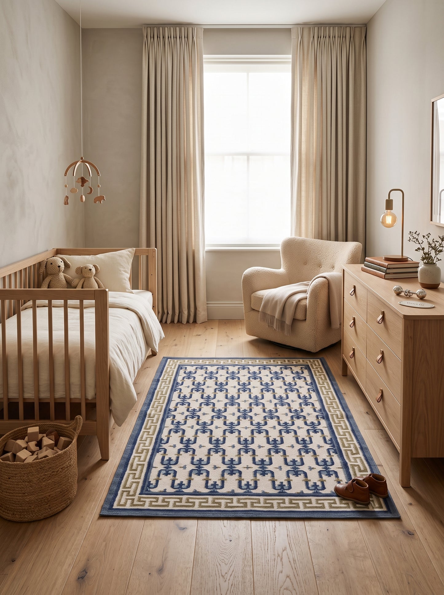 Oceanic Greek Maze Mediterranean Wave Pattern Wool Area Rug