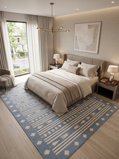 Tribal Stripe Rhythm Motif Border Area Rug