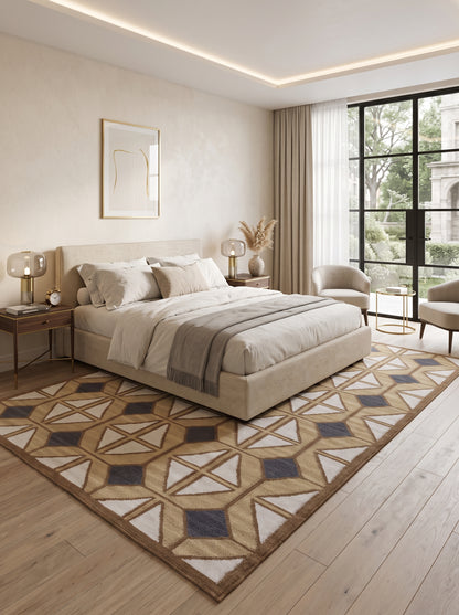 Camel & Navy Geo Lattice Diamond Prism Motif Area Rug