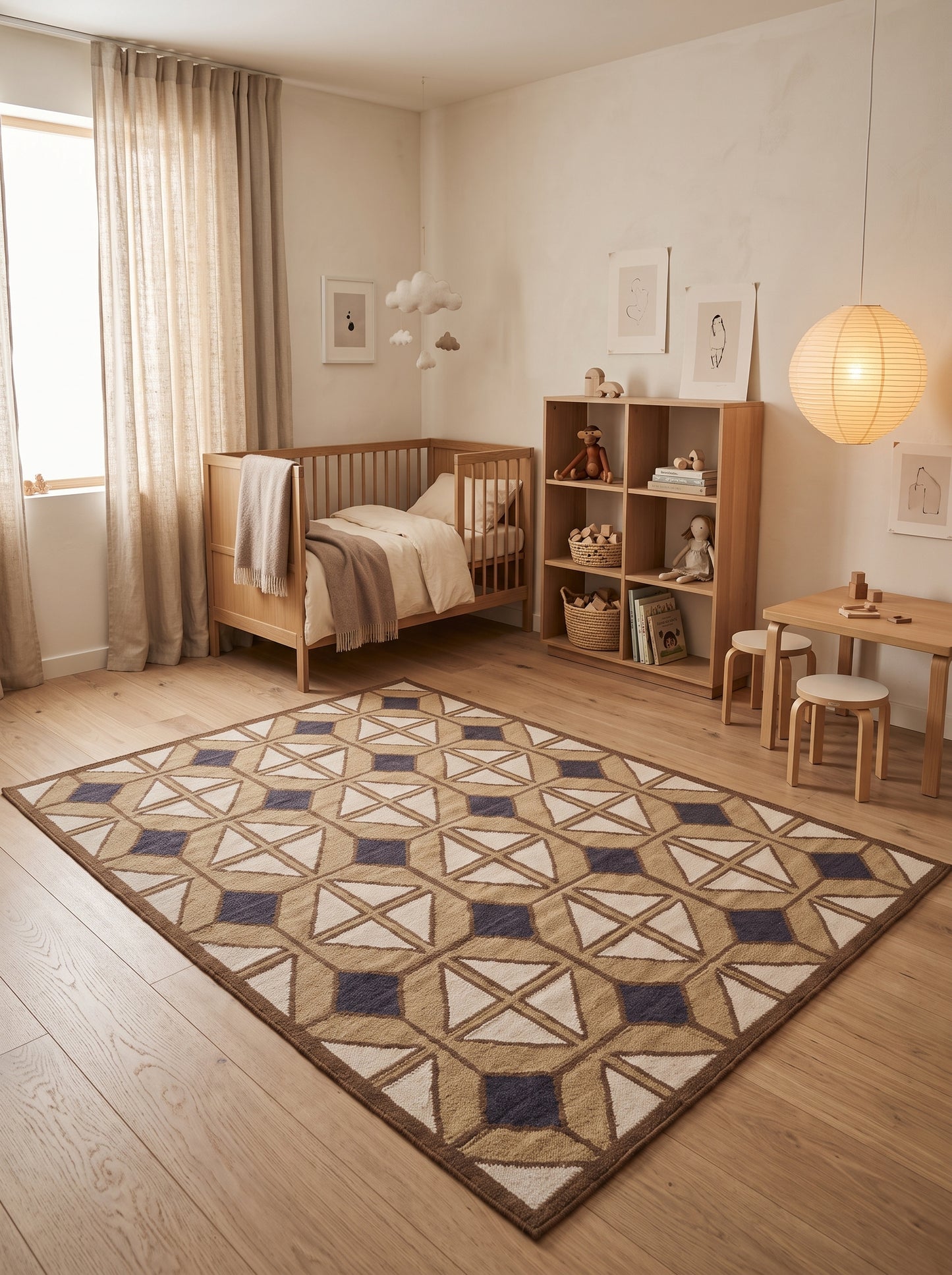 Camel & Navy Geo Lattice Diamond Prism Motif Area Rug