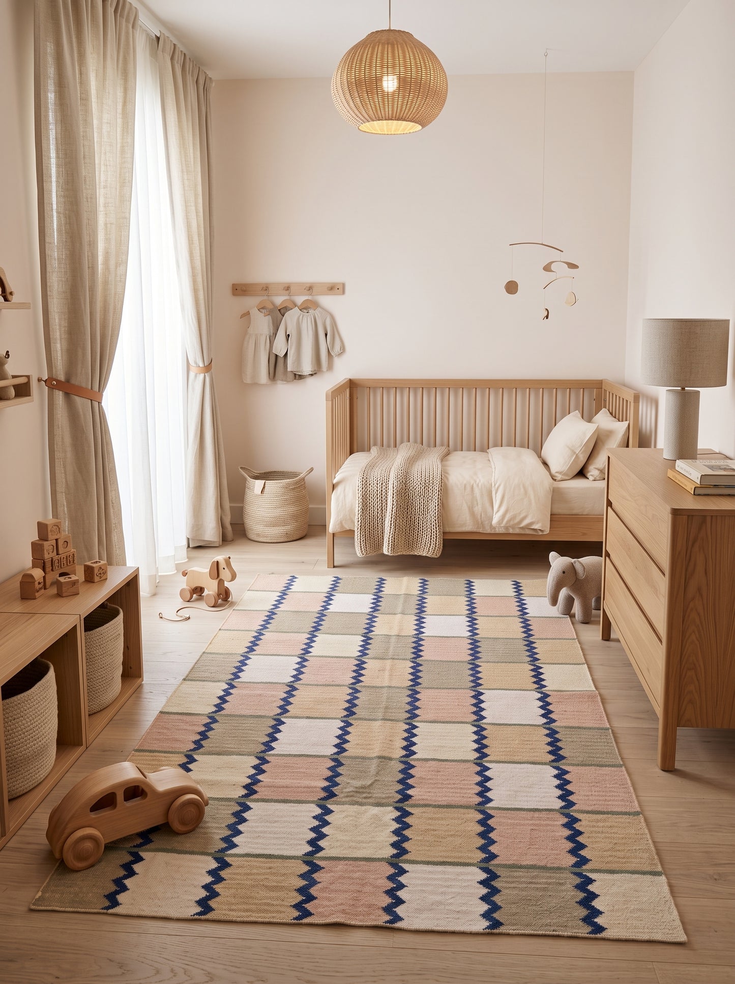 Handmade Pastel Zigzag Grid Checkered Flatweave rug