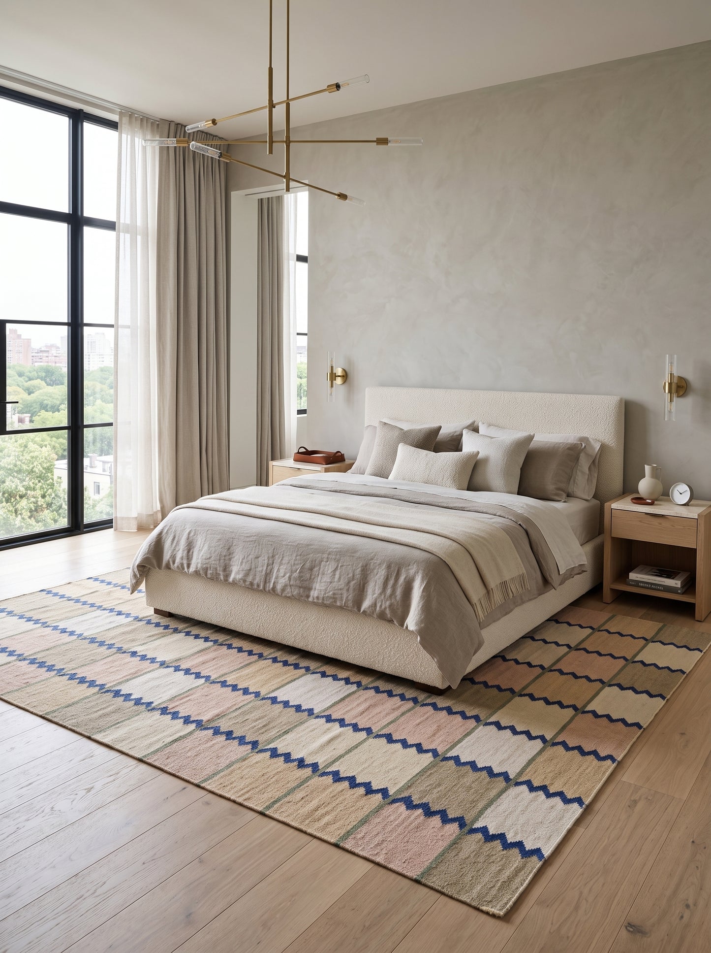 Handmade Pastel Zigzag Grid Checkered Flatweave rug