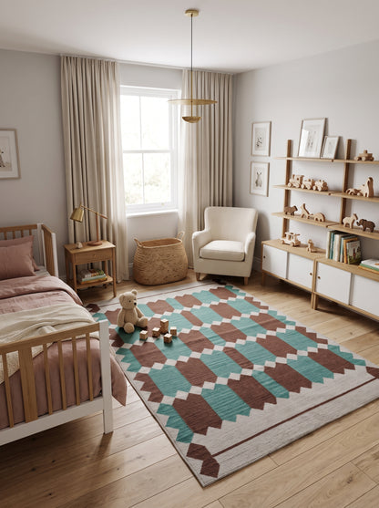 Handwoven Rust & Spruce Matrix Southwestern Flatweave rug