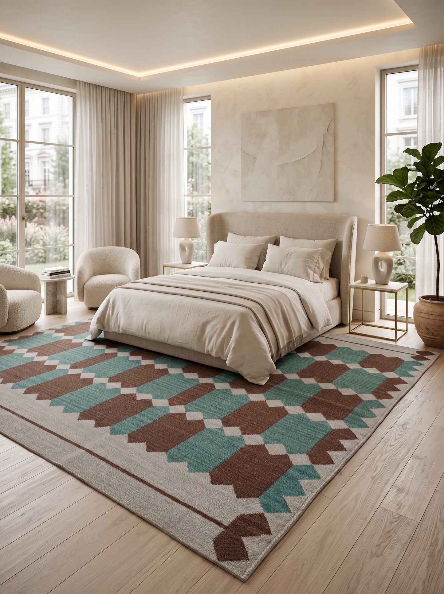 Handwoven Rust & Spruce Matrix Southwestern Flatweave rug