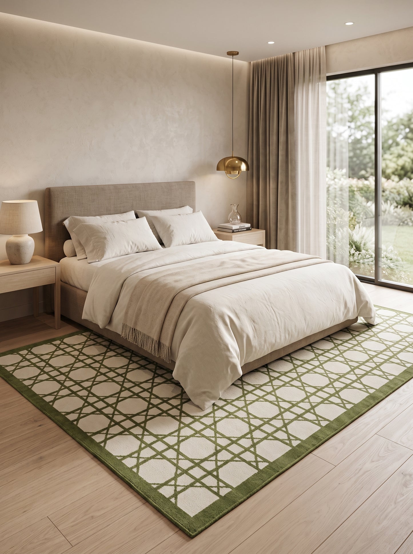 Handwoven Verdant Geometric Cane Wool Cotton Dhurrie Rug
