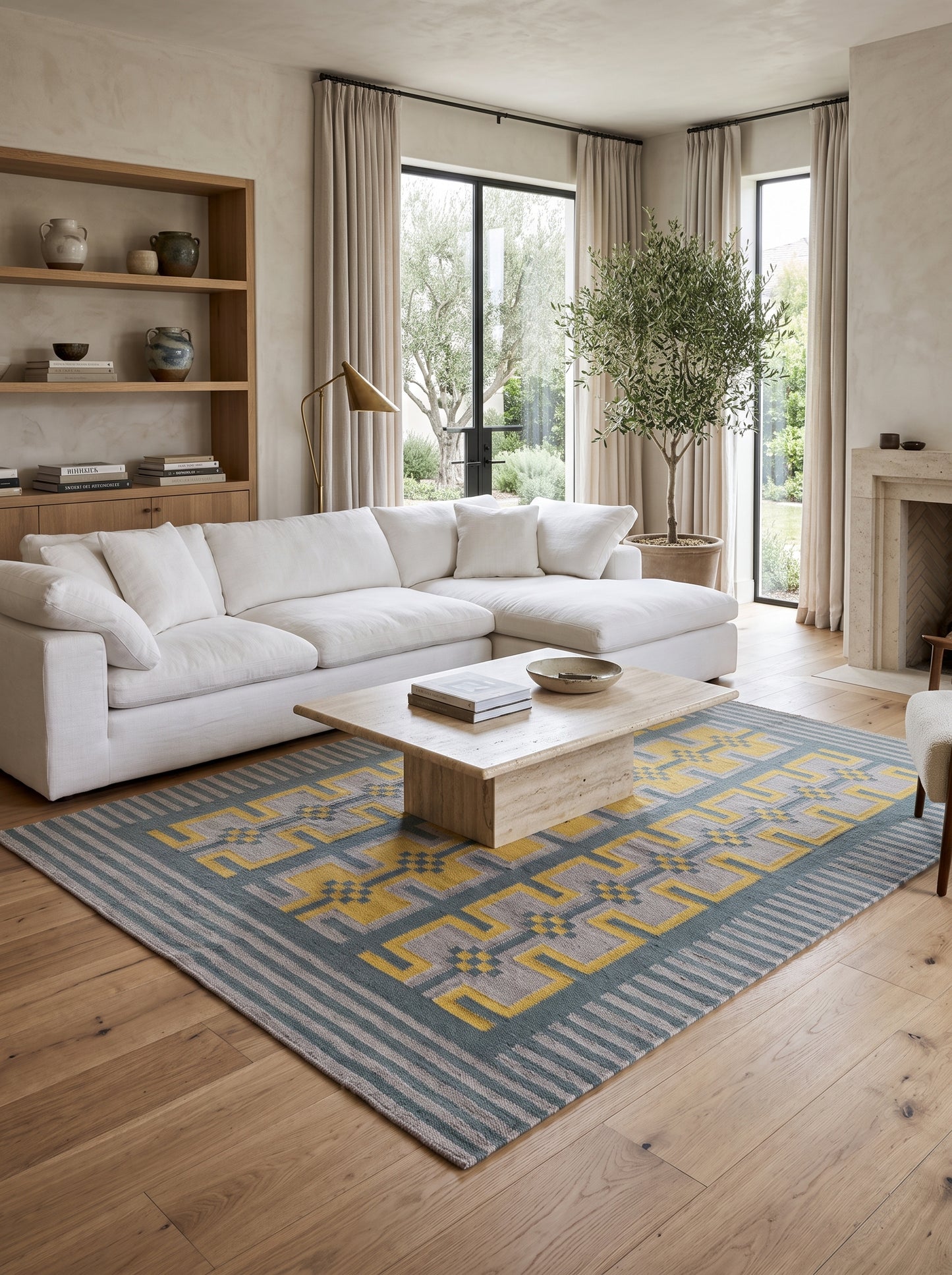 Lavender and Yellow Patterned Dhurrie Rug