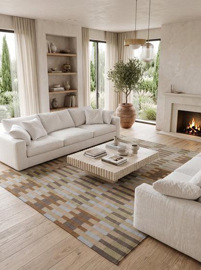 Handwoven Geometric Gridlock Cotton Wool Rug