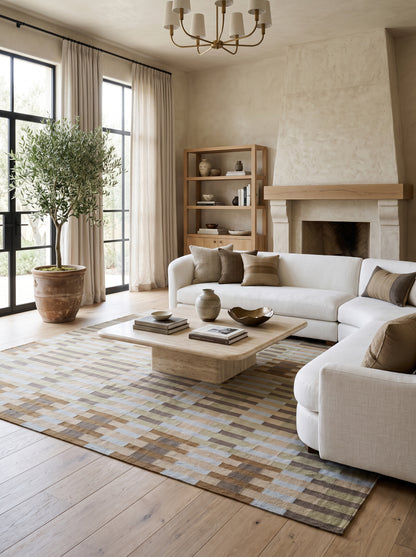 Handwoven Geometric Gridlock Cotton Wool Rug