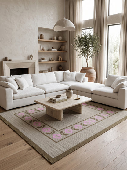 Minimalist Earthy Brown and Candy Pink Flatweave Rug