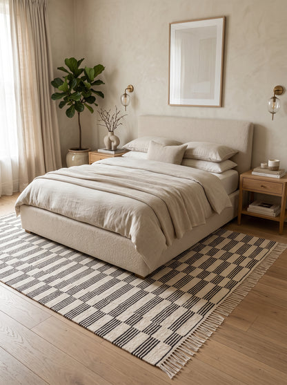 Handwoven Monochrome Modern Stripe Pattern Dhurrie