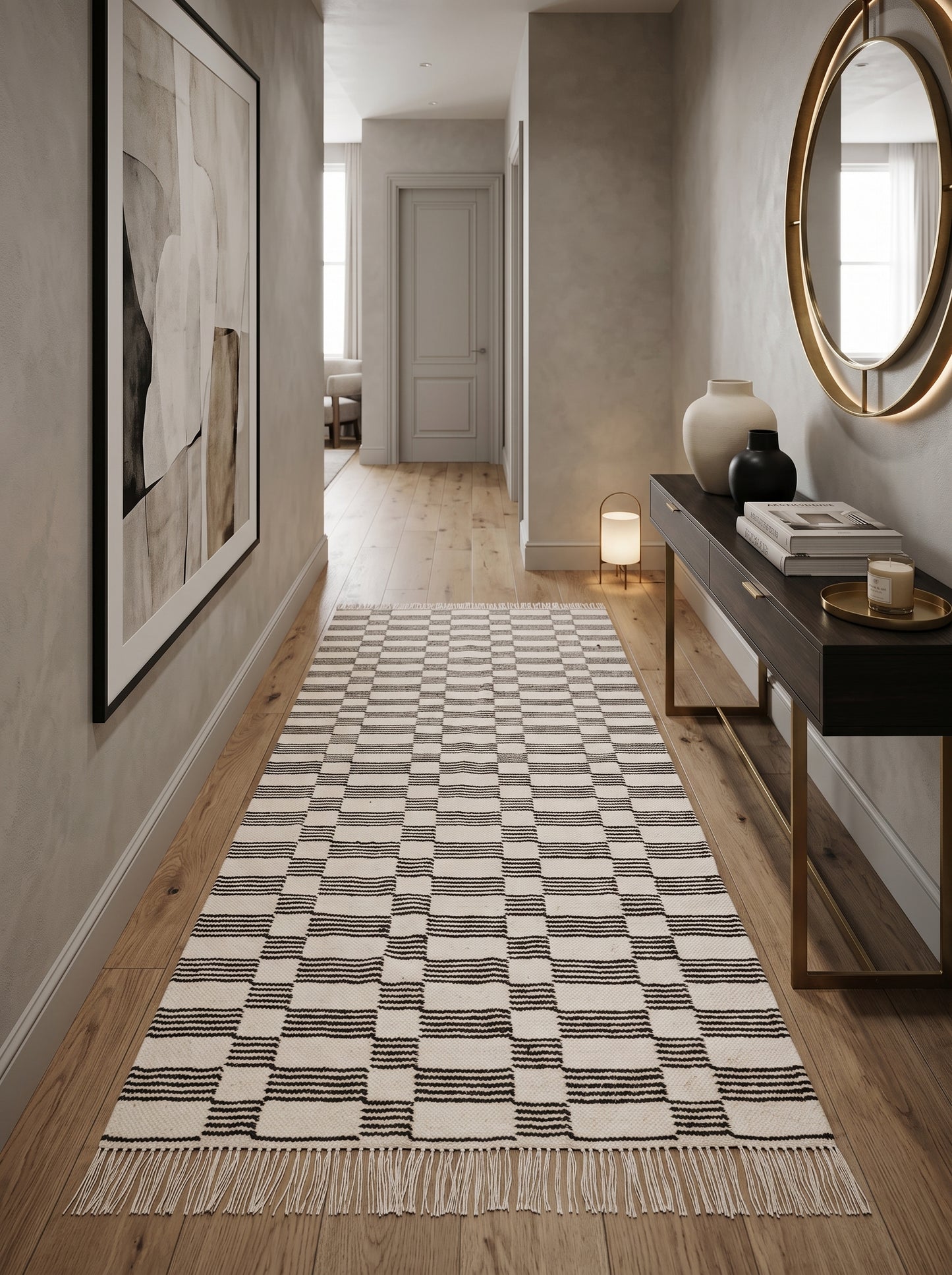 Handwoven Monochrome Modern Stripe Pattern Dhurrie