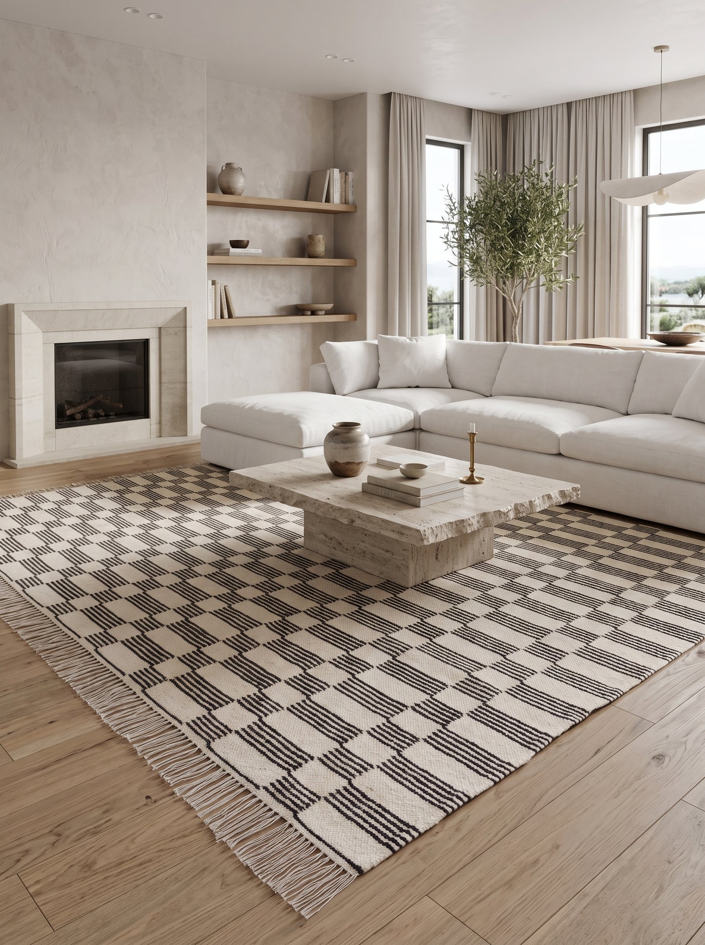 Handwoven Monochrome Modern Stripe Pattern Dhurrie