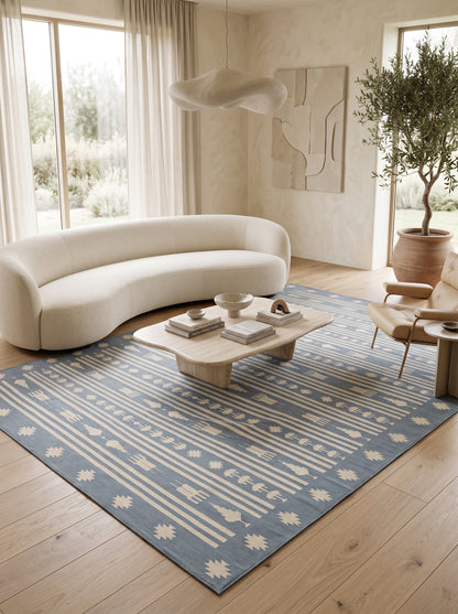 Tribal Stripe Rhythm Motif Border Area Rug