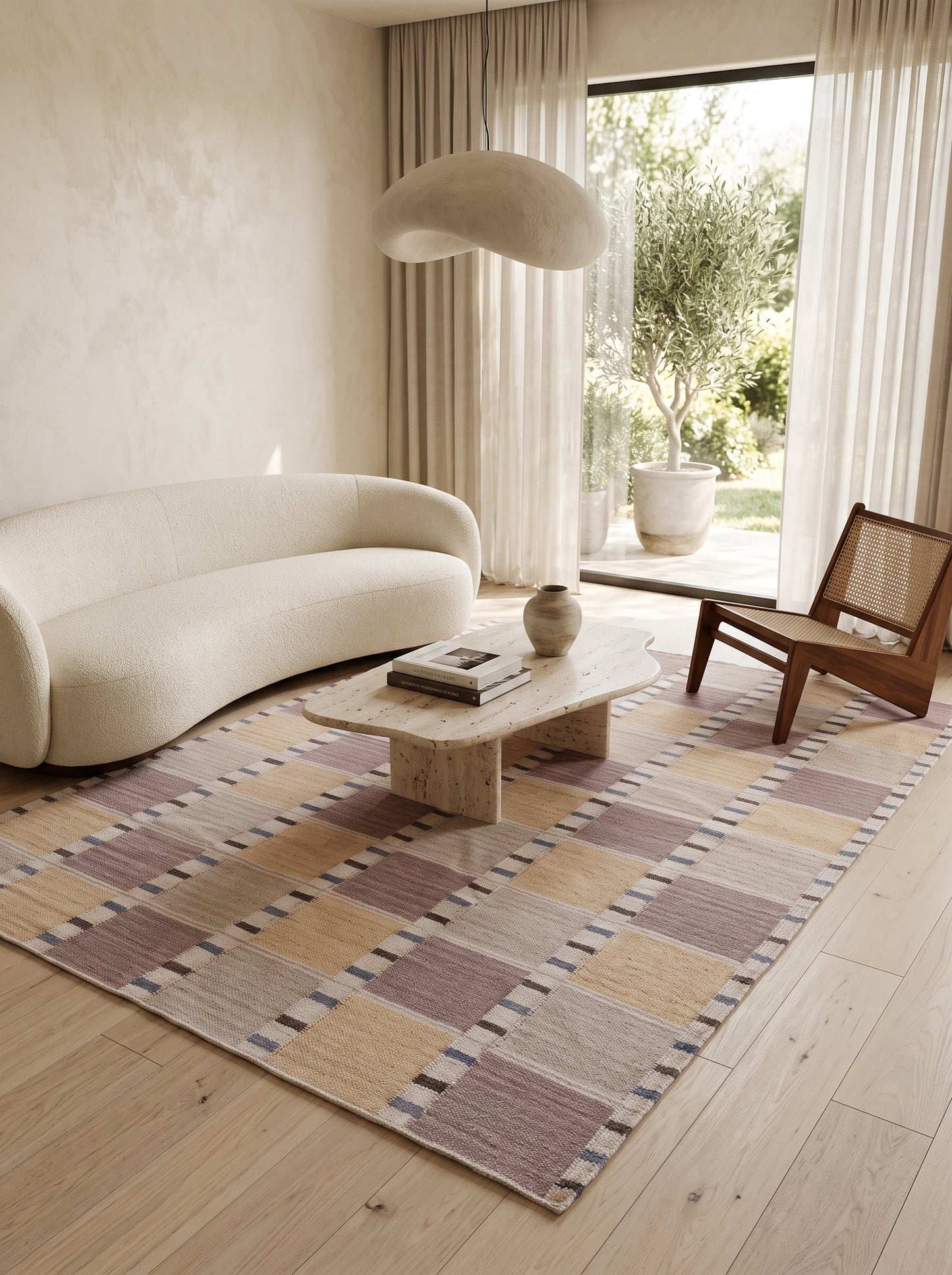 Pastel Checkerboard Horizon Pastel Grid Dhurrie Rug