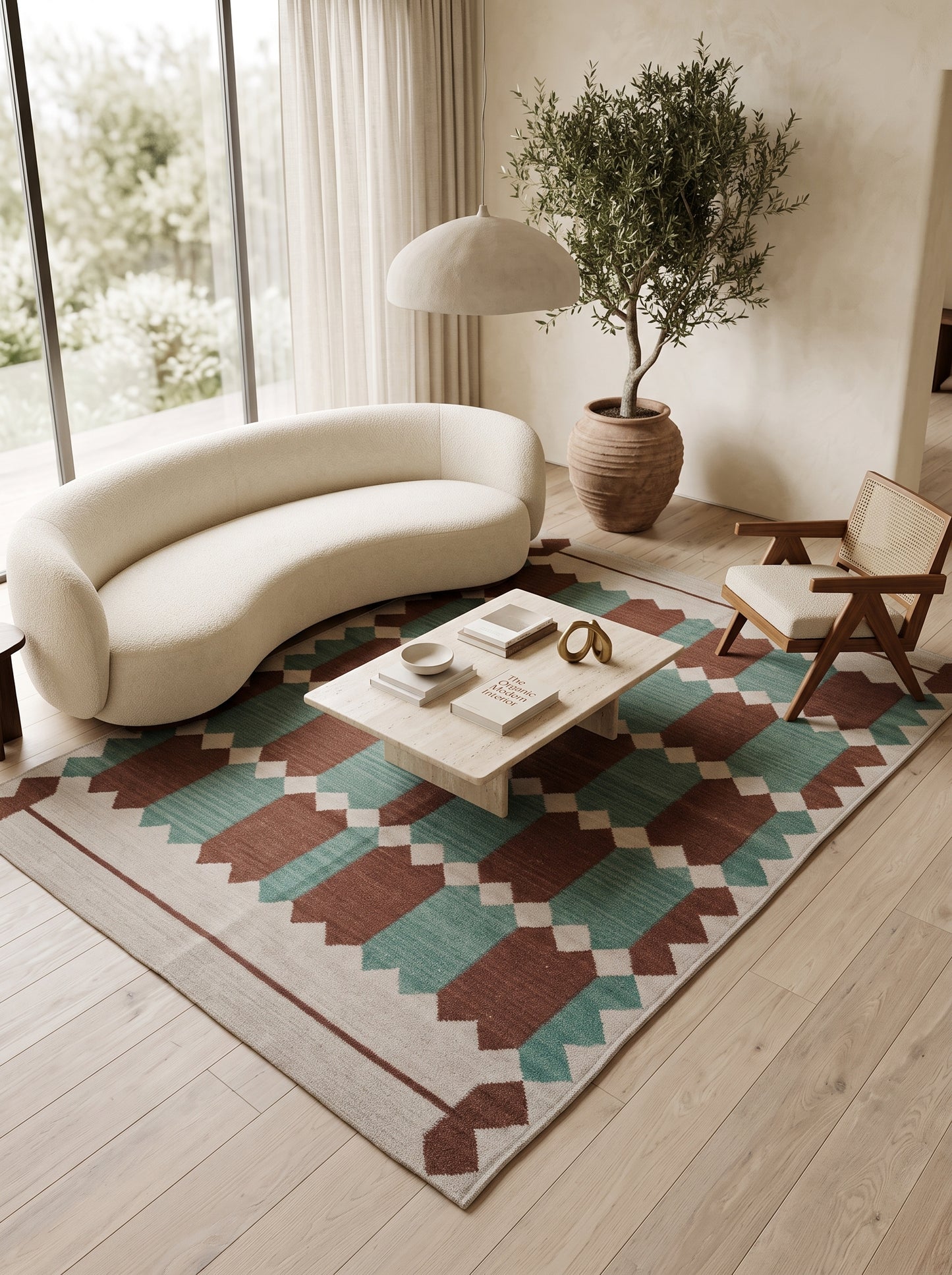 Handwoven Rust & Spruce Matrix Southwestern Flatweave rug