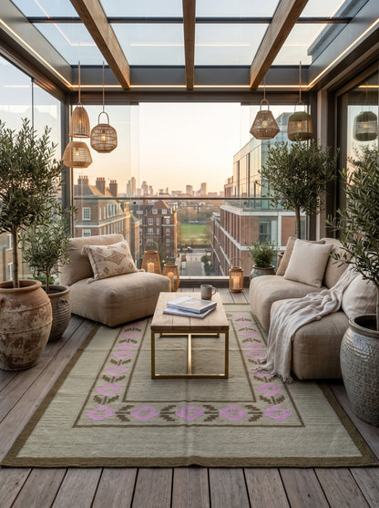 Minimalist Earthy Brown and Candy Pink Flatweave Rug