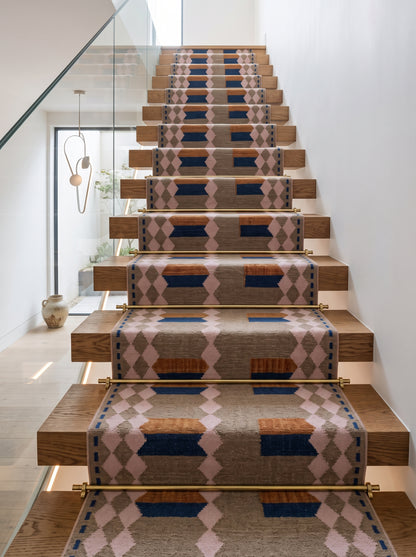 Blush Taupe Ribbon Pink & Grey Wool Cotton Dhurrie Rug