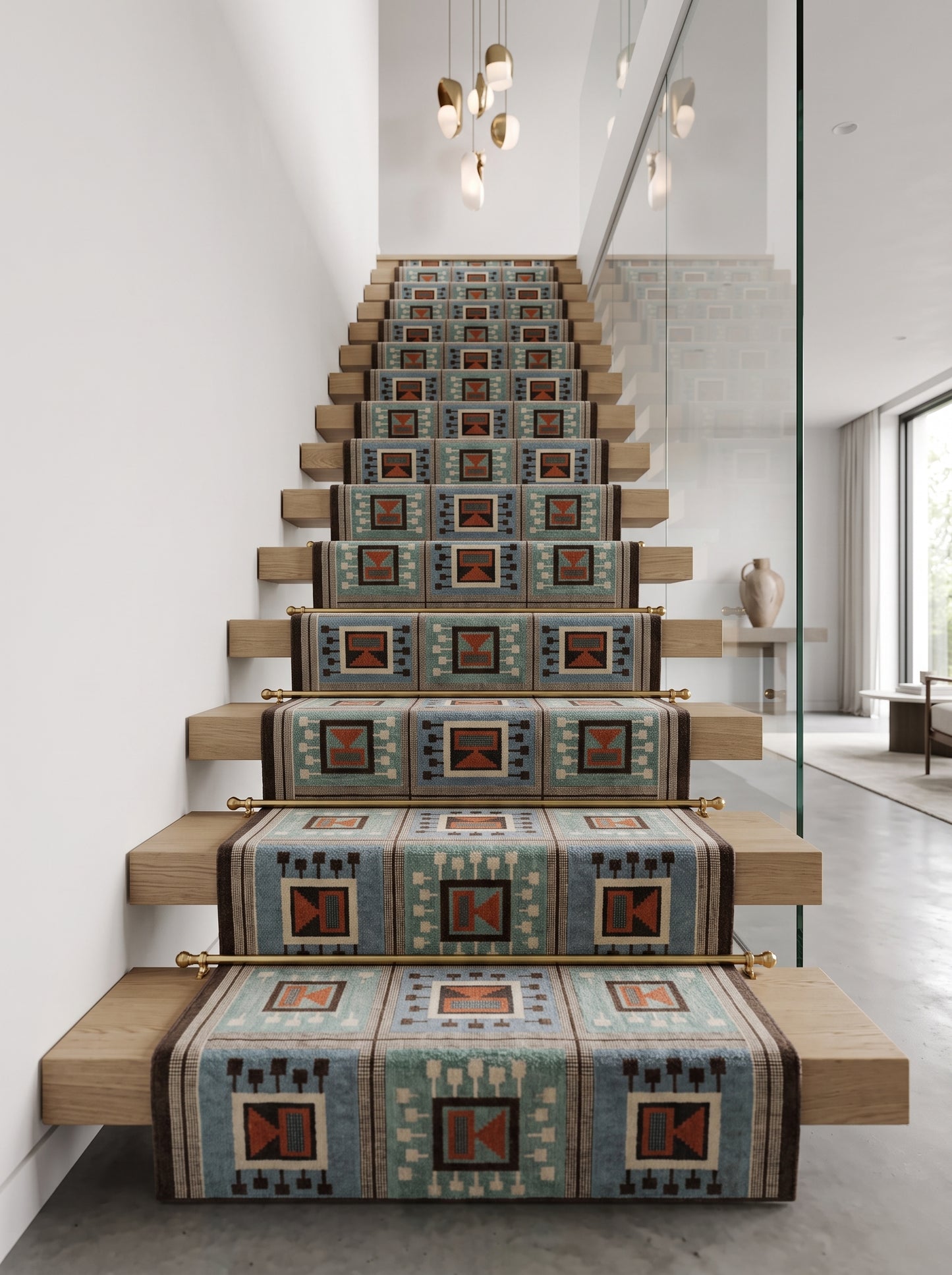 Southwestern Aztec Block Matrix wool rug