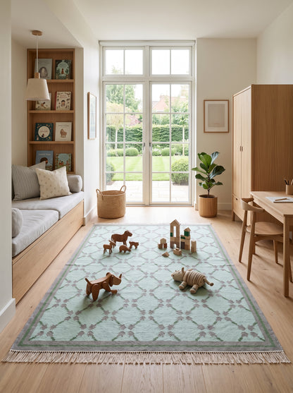 Mint Quartz Lattice Handwoven Symmetrical Grid Rug