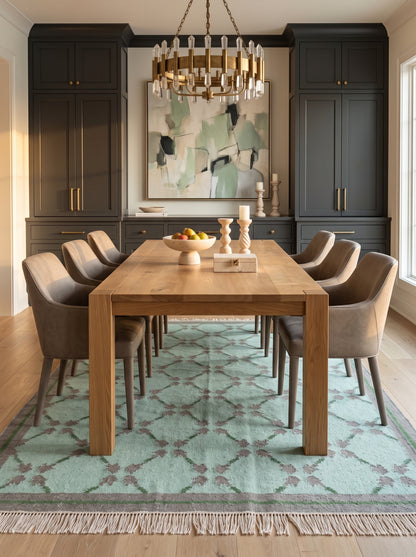 Mint Quartz Lattice Handwoven Symmetrical Grid Rug