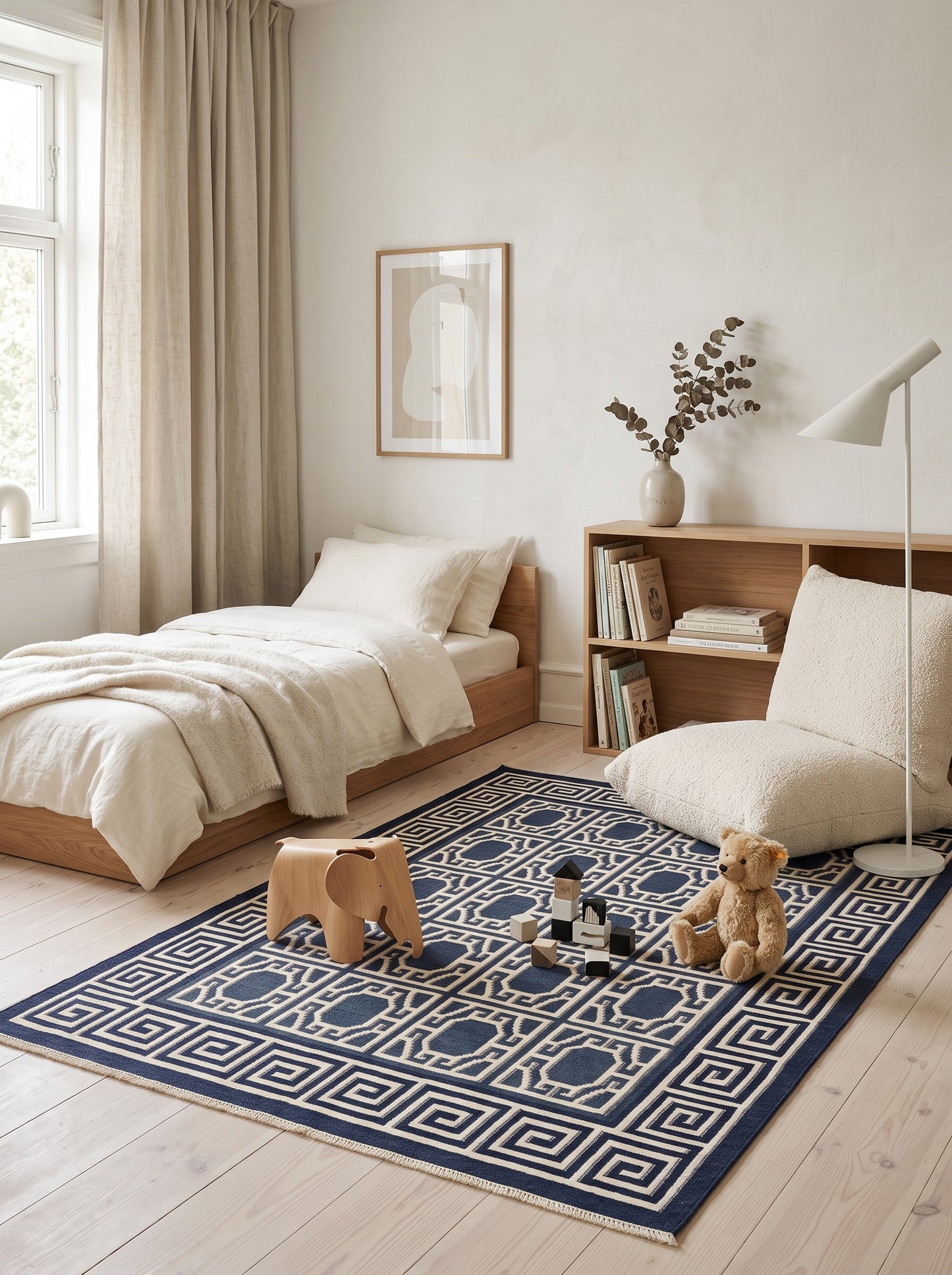 Octagon Lattice & Greek Key Border Pattern Flatweave Area Rug