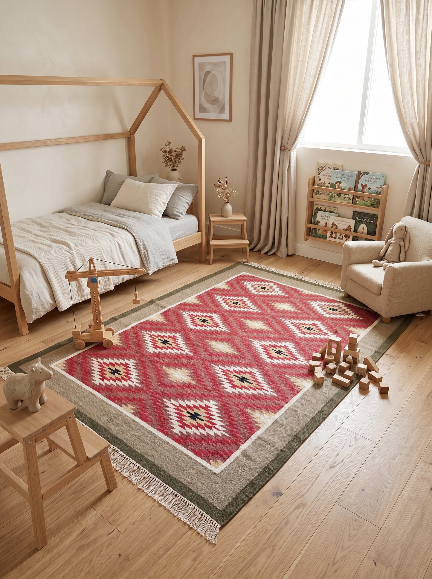 Crimson Taupe Heritage Chevron Diamond Motif Flatweave Accent Carpet