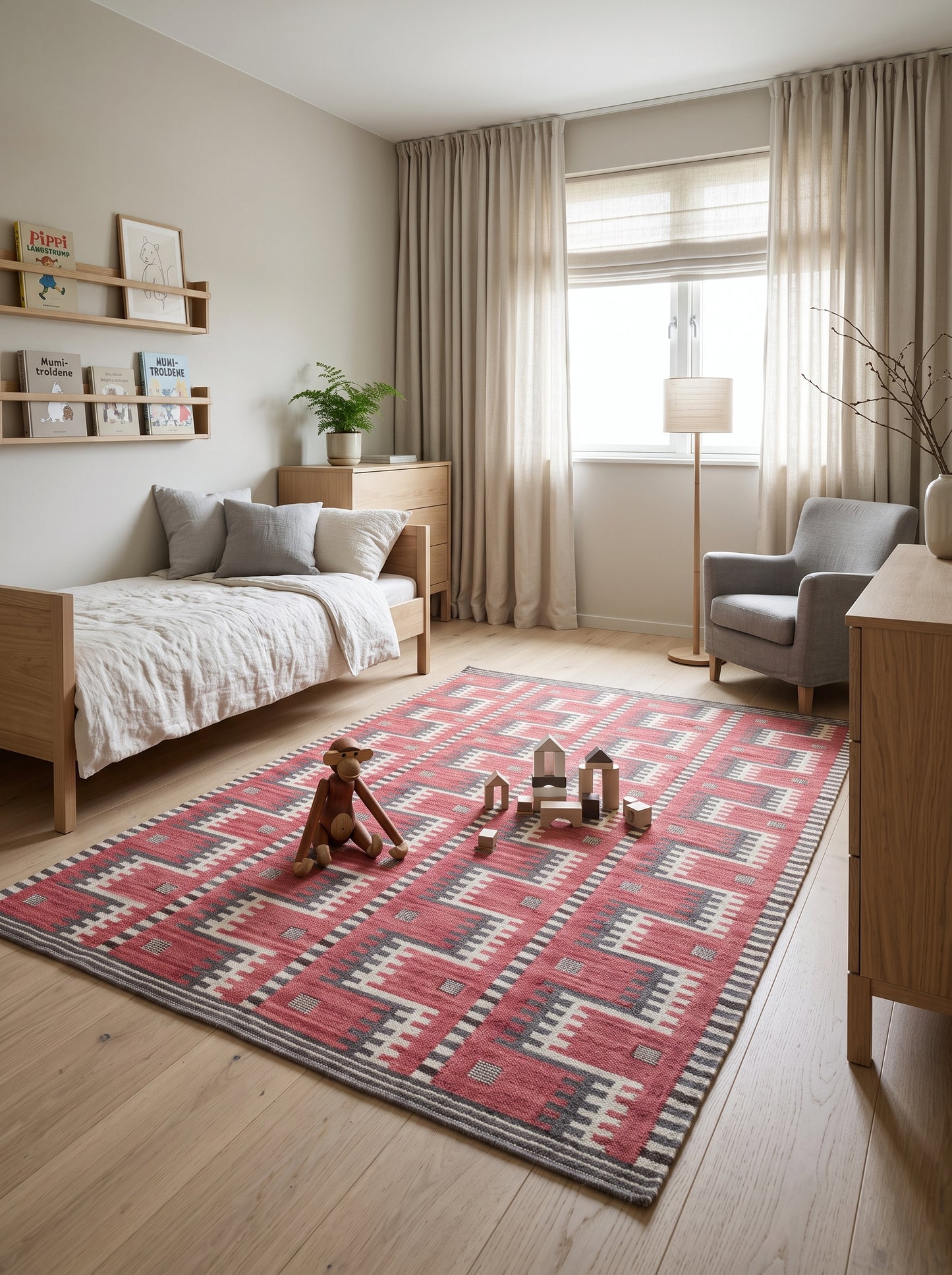 Crimson Tribal Interlock Handwoven Native American Style Rug