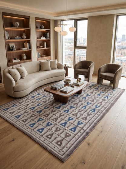 concentric Scandi-Tribal Band Grey and Brown Handwoven Wool Dhurrie