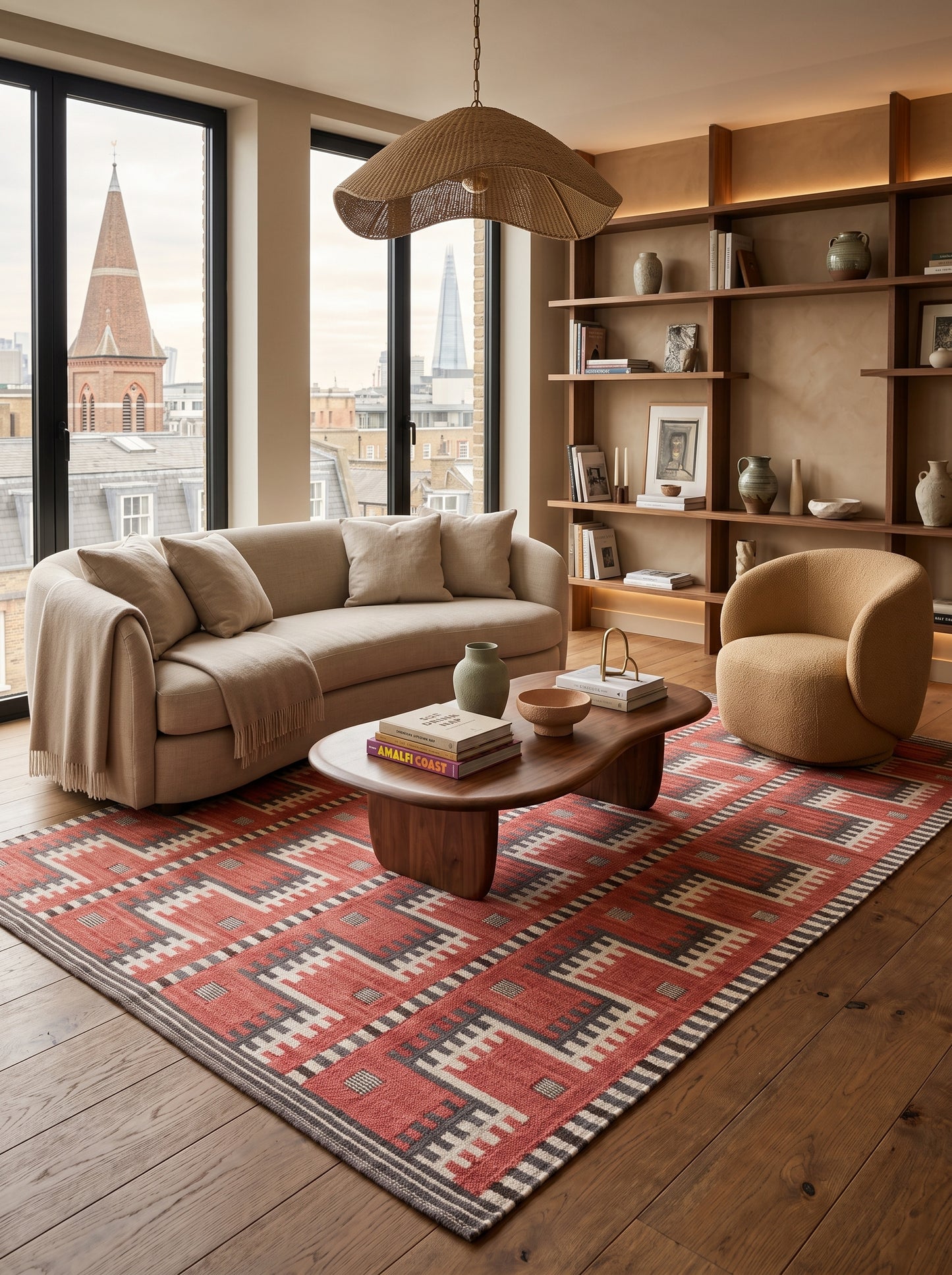 Crimson Tribal Interlock Handwoven Native American Style Rug